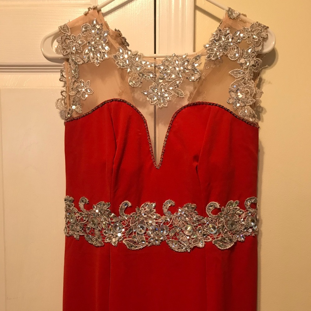 homemade red dress with gemstones